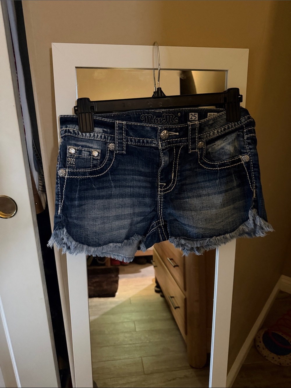 Miss Me Dark Blue Embellished Distressed Denim Shorts - Picture 3 of 7